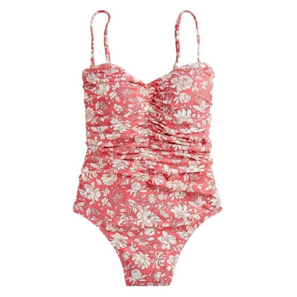 J. Crew Ruched sweetheart one-piece in tossed floral- NWOT